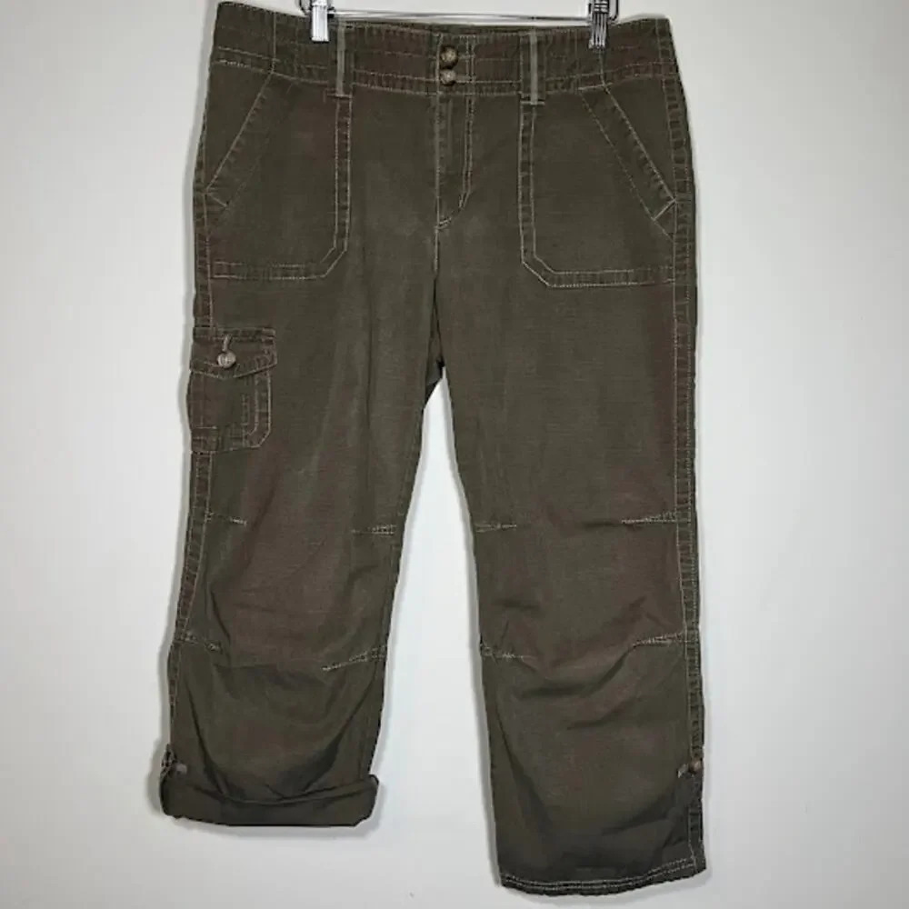 Eddie Bauer roll up convertible pants olive green size 12